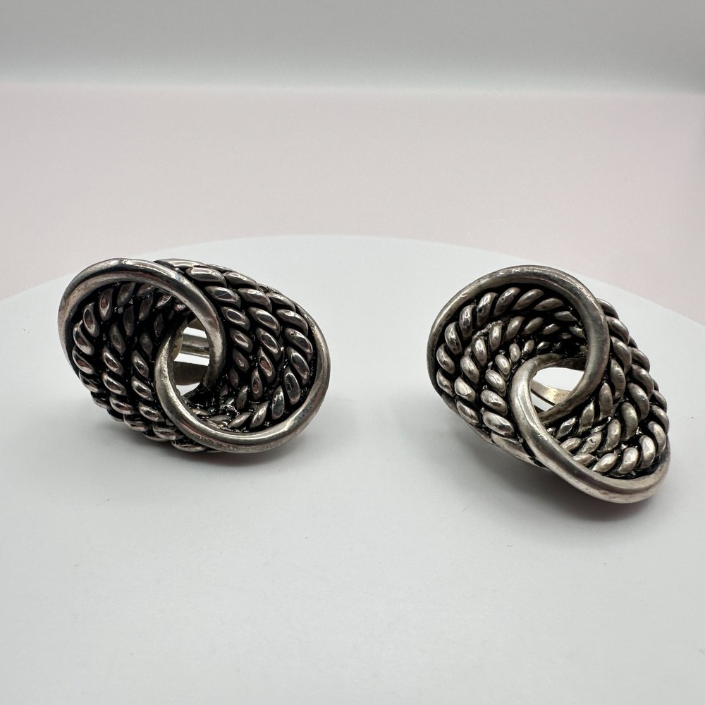 Vintage 80s 90s Silver Tone Twisted Rope Knot Earrings Women's Jewelry